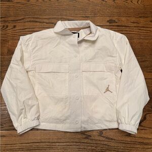Jordan Jumpman Youth White Button-Snap Jacket with Red Logo, Medium